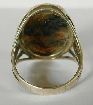 LARGE VINTAGE STERLING SILVER AND MOSS AGATE RING,  SIZE U 1/2,  (USA 10 1/2) 5