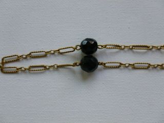 Vintage Long Gold Tone Chain Black Glass Bead Flapper Necklace 2