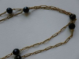 Vintage Long Gold Tone Chain Black Glass Bead Flapper Necklace 3