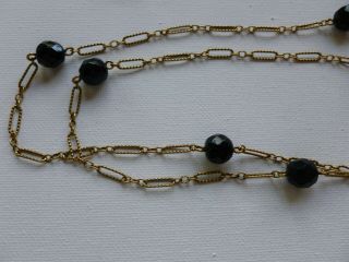 Vintage Long Gold Tone Chain Black Glass Bead Flapper Necklace 4