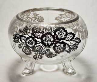 VIKING Vintage 2 - Pc Glass FLOWER FROG HOLDER w/Silver Overlay Floral Designs 3