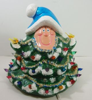 Mccarthy Vintage Happy Face Ceramic Glitter Light Up Christmas Tree