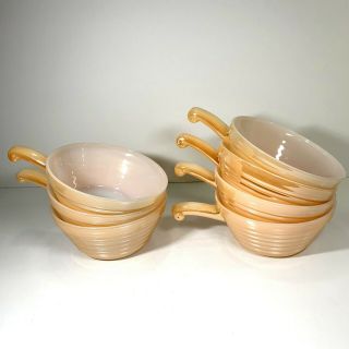 Set 7 Fire King Peach Luster Handled Bowls Soup Cereal Chili Ice Cream Vintage