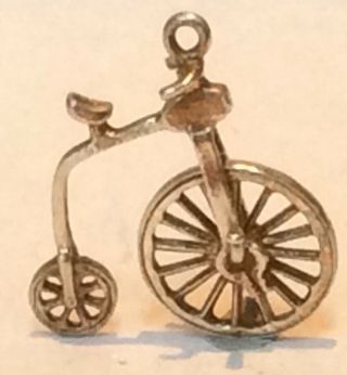 Lovely Vintage Silver Bracelet Charm Of A Victorian Penny Farthing Moving Wheels