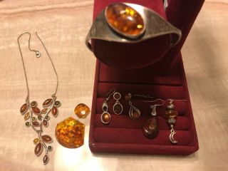 Vintage Silver Scraps Baltic Amber Jewelry Findings 50g