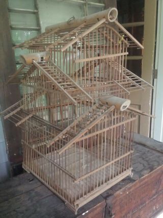 Vintage Estate Bamboo Wood Bird Cage 16 " X 14 " X 20 " Tall Decoration Only
