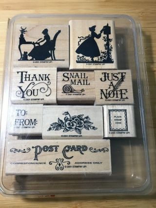 Stampin ' Up VINTAGE POSTCARD Rubber Stamp Set 2001 Letters MAIL Silhouettes 3