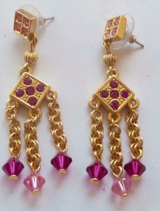 Camrose & Kross Jbk Jackie Kennedy Vintage Earrings Hot Pink Rhinestone Glass Be