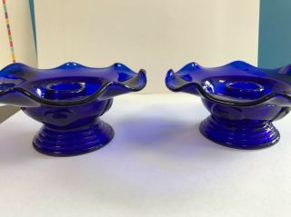 Two Vintage Moondrops Depression Glass Candle Holders In Cobalt Blue