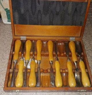Vintage Mastergrip Wood Carving Chisel Set 10 Pc Gouges Parting Tools W/wood Box
