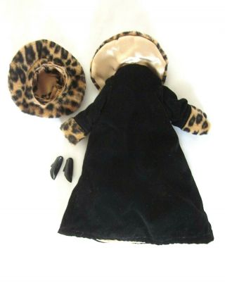 Vintage Barbie Black Velvet Coat Leopard Trim Hat Heels Limited Edition 1990s 2