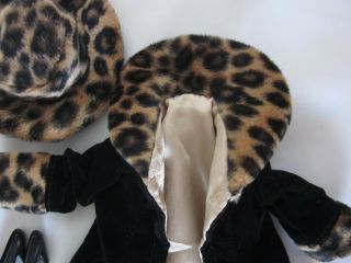 Vintage Barbie Black Velvet Coat Leopard Trim Hat Heels Limited Edition 1990s 5