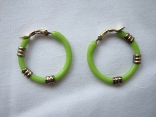 Vintage 1960s Lime Green Plastic Hoop Clip On Earrings