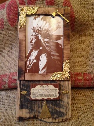 Vintage Wood Native American Folk Art Chief Joseph Nez Perce Wall Hanging Barn
