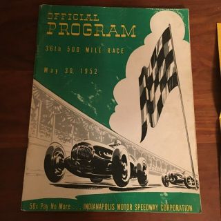 Indy 500 Vintage 1952 Racing Program,  Starting Postions Insert Vtg Ads Coke