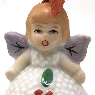 Vtg Girl Angel In Holiday Snowball Motif Dress Holly Bell Made In Japan