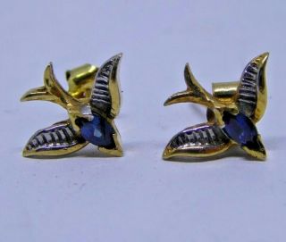 A Vintage 9ct Gold And Blue Stone Set Swallow Earrings