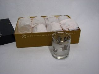 8 Vintage Libbey Hostess Silver Foliage Juice Glasses 5 1/2 Oz W/box