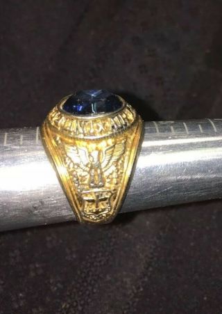 Vintage United States Air Force Ring Gold Color No Info ? Light Blue Gem
