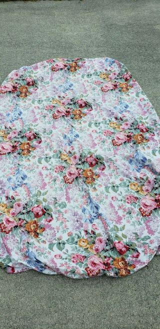 Vintage Ralph Lauren Allison Full Bed Fitted Sheet Floral Roses Blue Ribbon