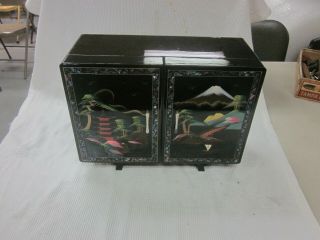 Vintage Black Lacquer Hand Painted Musical Alco Japan Jewelry Box Musical