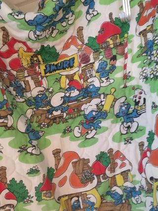 Vintage Smurf Village Twin Size Bed Quilted Polyester Spread