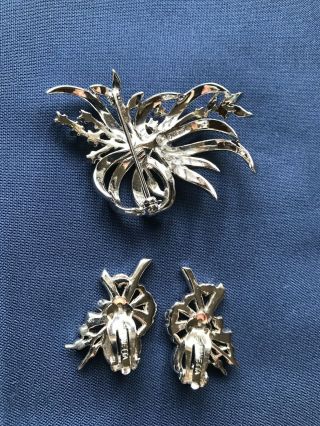 Vintage PANETTA Silver Tone Rhinestone Clip Earrings Brooch Pin Set Signed 2