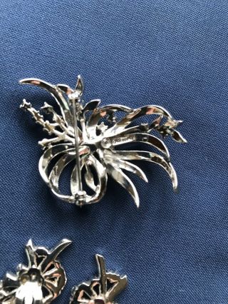 Vintage PANETTA Silver Tone Rhinestone Clip Earrings Brooch Pin Set Signed 3