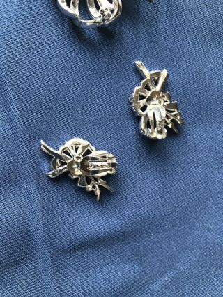 Vintage PANETTA Silver Tone Rhinestone Clip Earrings Brooch Pin Set Signed 4