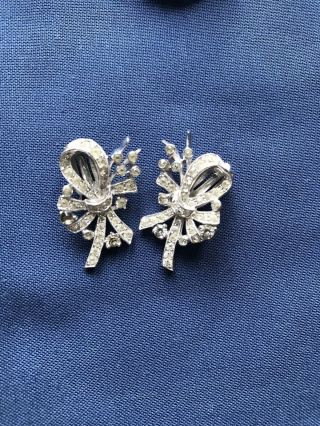 Vintage PANETTA Silver Tone Rhinestone Clip Earrings Brooch Pin Set Signed 6