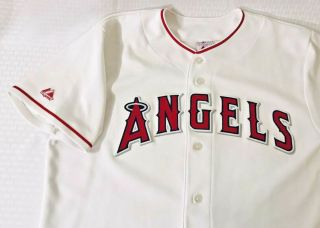 Anahiem Angels Mlb Majestic Baseball White Jersey Button Up Vtg