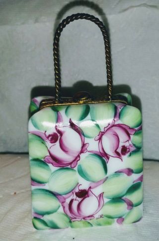 Limoges France Peint Main Dubarry Floral Handbag Vintage Stamped & Signed