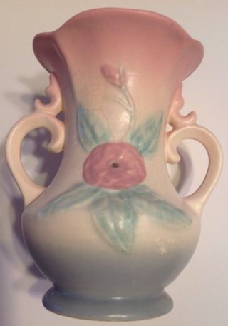Vase Hull Art Pottery 6 " Open Rose Camelia 1940s Vintage 134 - 6