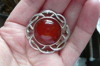 Vintage Scottish Carnelian Agate And Silver Brooch