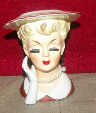 Vintage National Potteries O - 5046 4 1/2 " Lady Head Vase Planter Earrings Neckl