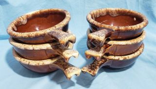 Set Of 6 Vintage Hull Brown Drip Soup / Chili Bowls W Handles Oven - Proof Pottery