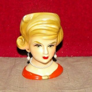 Vintage Rubens Originals 4 3/4 " Lady Head Vase Planter W/earrings & Necklace