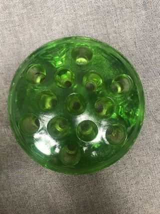 Vtg Vintage Green Glass Flower Frog 13 Holes 5 Inch Arrangement Paper Weight