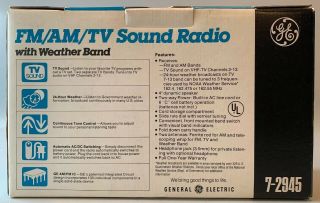 General Electric TV Sound WB/AM/FM Radio Receiver Model 7 - 2945A Vintage NIB 2