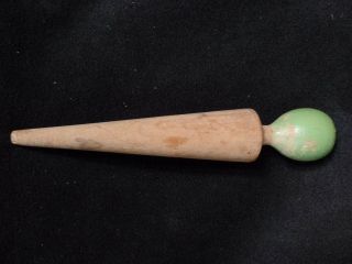 Vintage Wood Pestle Cone Shape W/ Green Paint Handle Tomato Sieve Vgc
