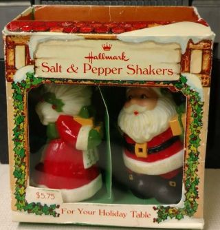 Vintage Christmas Salt And Pepper Shakers Santa And Mrs Claus 3 " Hallmark W Box