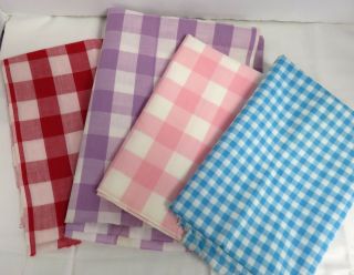 4.  5 Yds.  Vintage Gingham Check Fabric - 4 Colors - 1 " & 1/4 " Pink Red Purple Turq.
