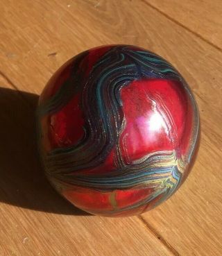 Vintage Phoenician Glass Malta,  Irridescent Red Paperweight.
