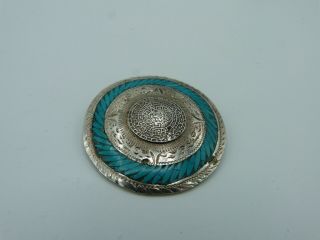 Vintage.  925 Mexico Sterling Silver & Inlay Turquoise Brooch Pin - 18.  94 Grams