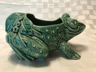 Vintage Mccoy Pottery Large Ceramic Green Frog Planter Measures 9 "