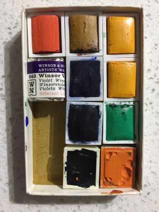 Vintage Winsor & Newton Artists Water Colour Set 10 Half Pans Made In England