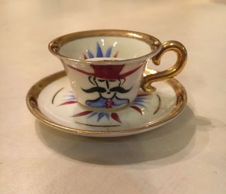 2 ",  Vintage,  Miniature,  Mustache Cup And Saucer,  Rose Crown