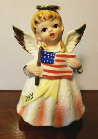Vintage July Angel Figurine With American Flag Marked Japan,  5 Inches Tall