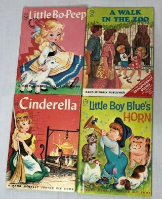4 Vintage Rand Mcnally Jr.  Elf Books Cinderella Little Bo - Peep Little Boy Blue