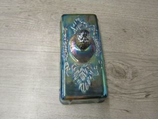 Vintage Blue Green Carnival Glass Butter Dish With Lid 3